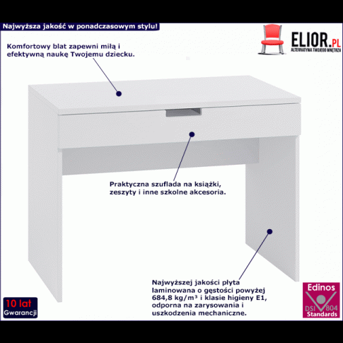 Fotografia Białe biurko dla dziecka 100 cm - Candy 4X  z kategorii Biurka młodzieżowe
