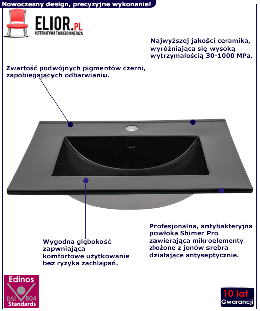 Czarna umywalka meblowa Aviso