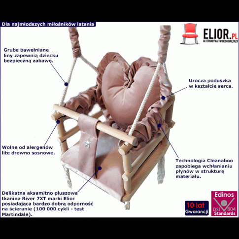 Fotografia Różowa huśtawka serce dla dziewczynki - Aurelia 3w1 z kategorii Huśtawki do pokoju