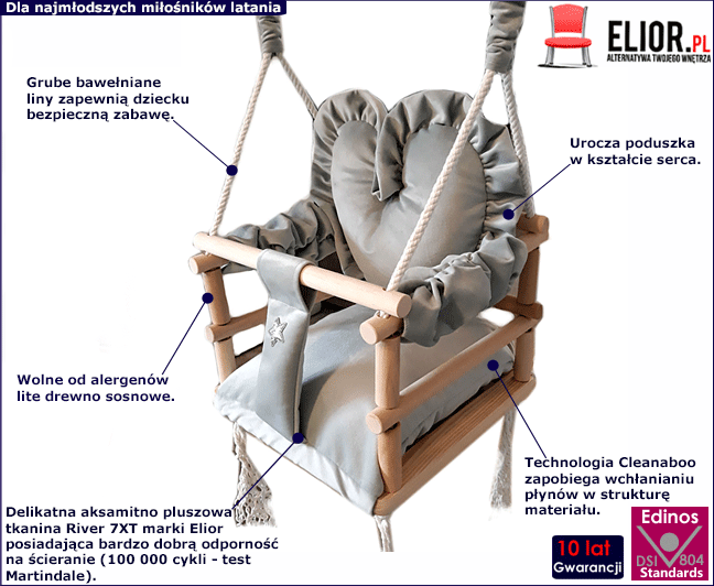 Dziecięca huśtawka w kształcie serca Dravi - szara