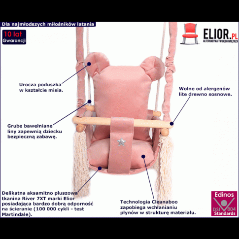 Fotografia Różowa huśtawka miś dla dziewczynki - Endo z kategorii Huśtawki do pokoju