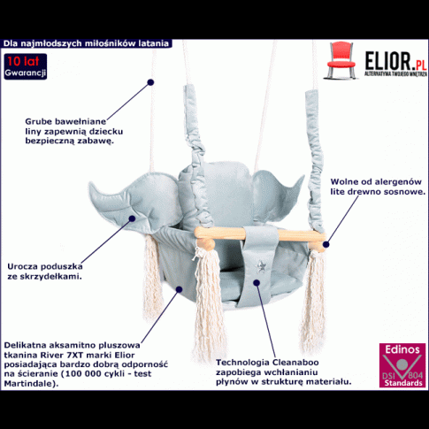 Fotografia Szara huśtawka dziecięca ze skrzydłami - Tiana z kategorii Huśtawki do pokoju