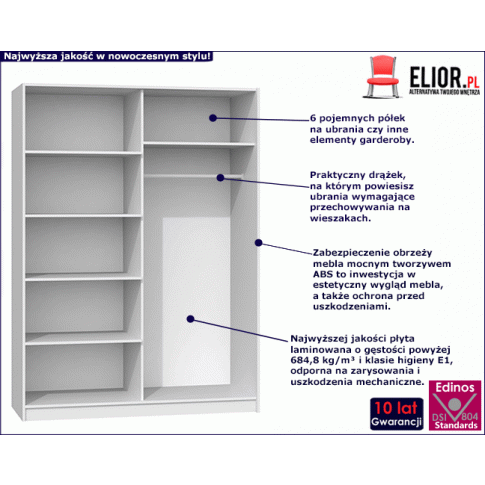 Biała szafa przesuwna z półkami Kora