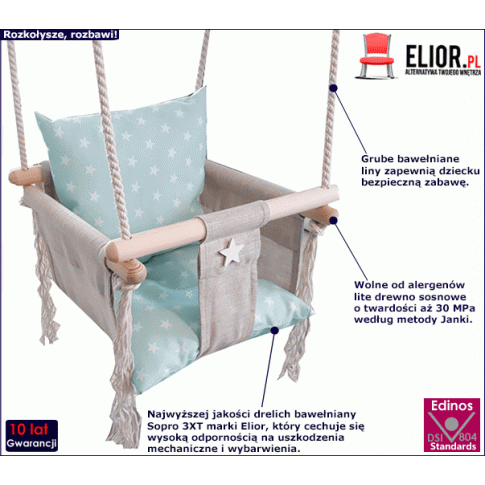 Fotografia Miętowa huśtawka dla dzieci w gwiazdki - Barma z kategorii Pokój dziecięcy