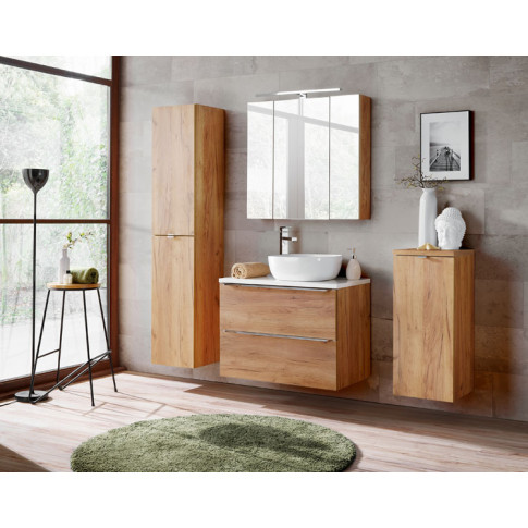 Szczegółowe zdjęcie nr 5 produktu Podwieszana szafka łazienkowa pod umywalkę z szufladami - Malta 3X Dąb 80 cm