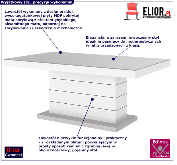 Rozkładany ławostół Mesa 5X - jasnoszary biały mat