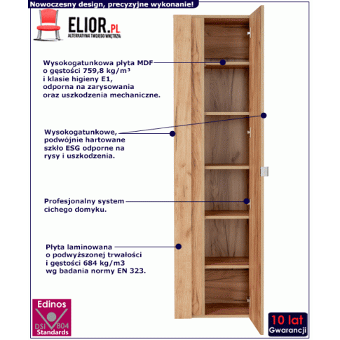 Pionowa podwieszna szafka łazienkowa Malta 6X Dąb