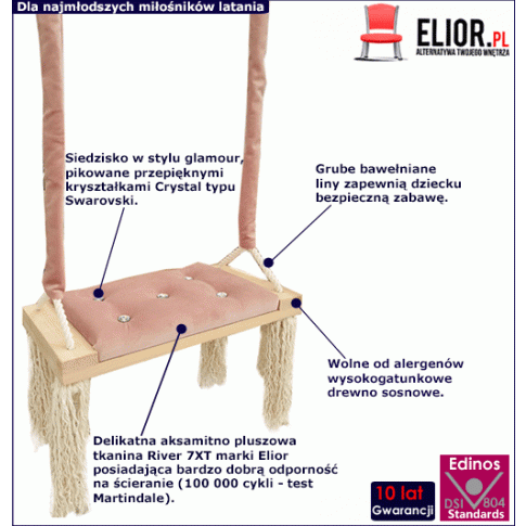 Różowa wisząca huśtawka dla dziecka Pegi