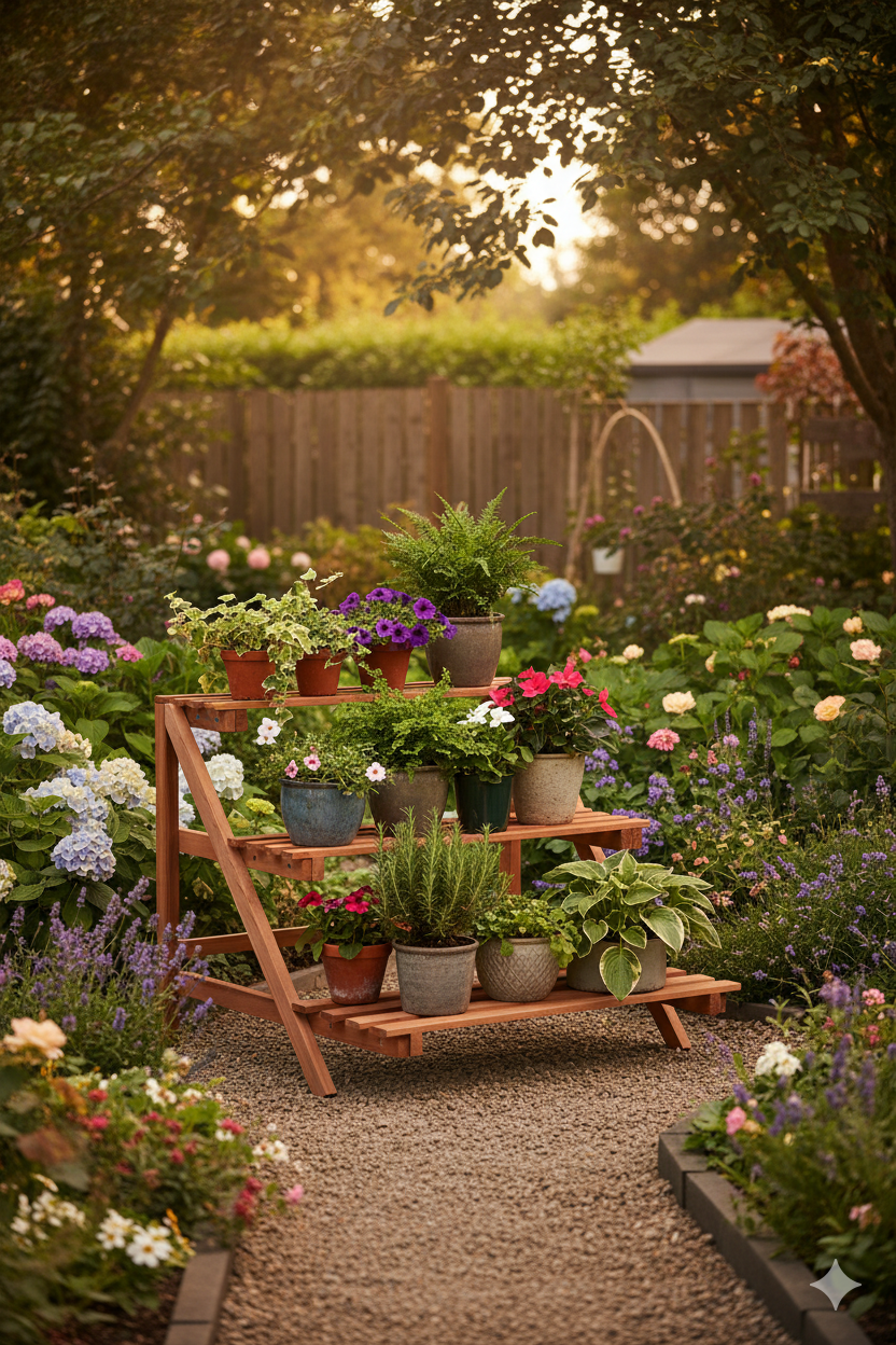 Regał na kwiaty z drewna cedrowego - Farel w ogrodzie