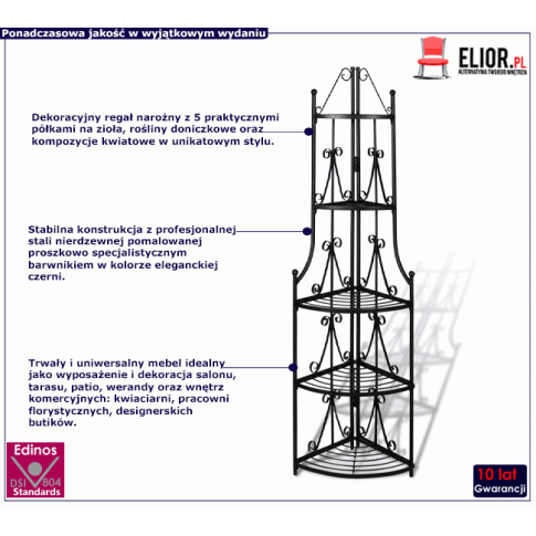 Czarny narożny kwietnik z metalu na doniczki Ariss