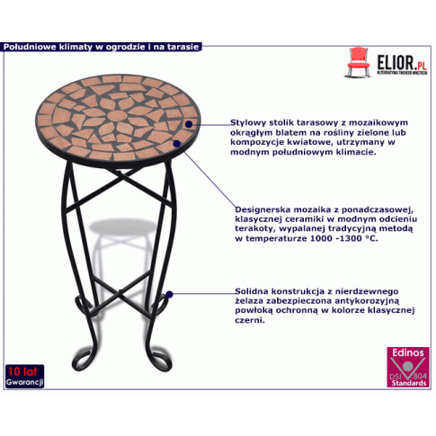 Terakotowy mozaikowy stolik na doniczki Cadix