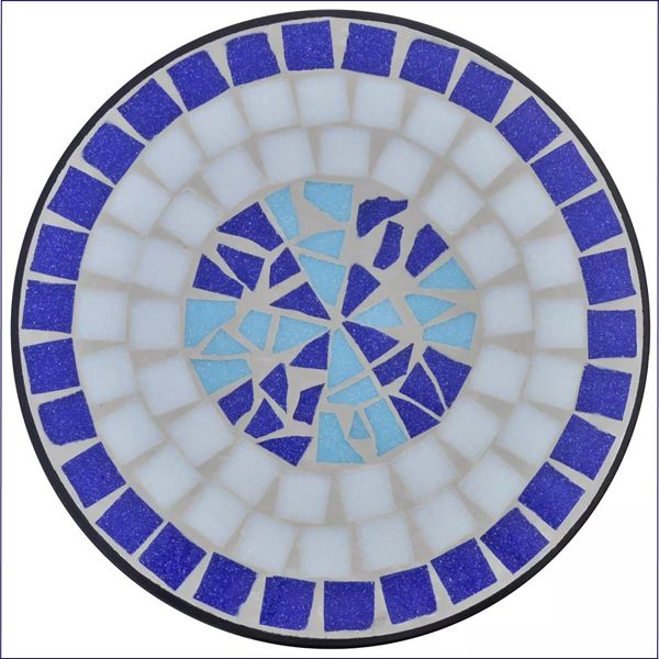 Mozaikowy blat niebiesko-białego stolika na kwiaty Cadicx