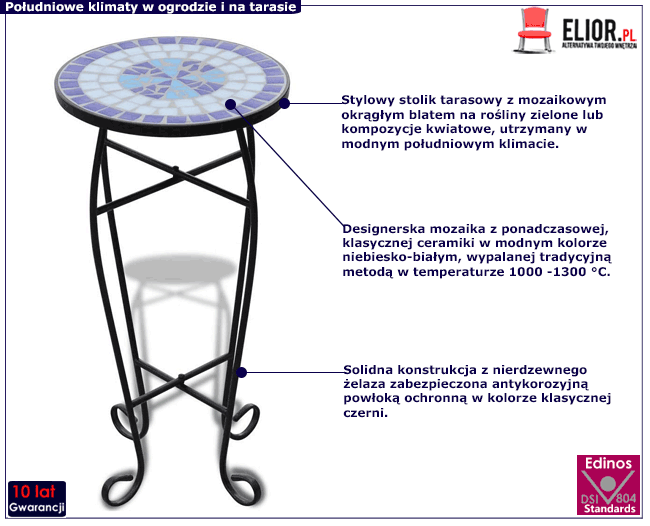 Niebiesko-biały mozaikowy kwietnik Cadix