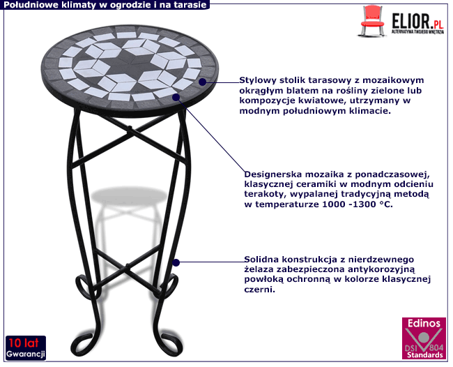 Czarno-biały mozaikowy kwietnik Cadix
