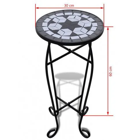 Wymiary czarno białego stolika z mozaiką na rosliny Cadix