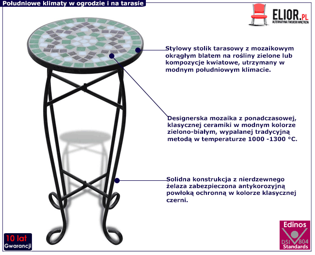 Zielono-biały mozaikowy kwietnik Cadix