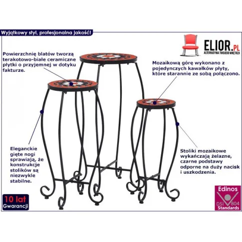 Komplet terakotowo białych stolików Henry