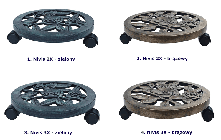 Kolorystyka i wymiary mobilnych kwietników Nivis