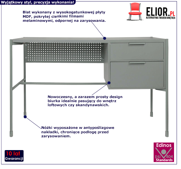 Szare biurko z szufladami Karson - do biura