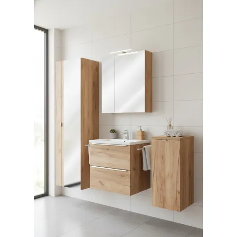 Fotografia Komplet podwieszanych szafek łazienkowych z umywalką 60 cm - Lunios 3Q Dąb z kategorii Łazienka