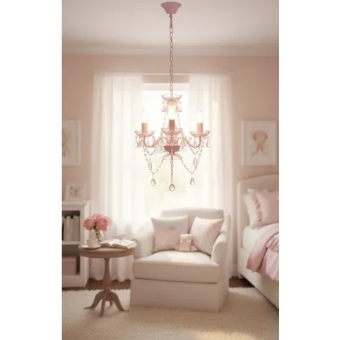 Różowy żyrandol kryształowy w kształcie świecznika   EX95 Haga