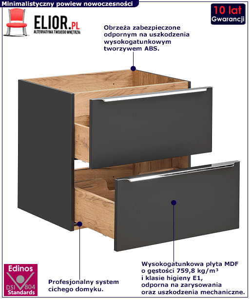 Wisząca szafka łazienkowa pod umywalkę Malta 3X Czarny 60 cm 