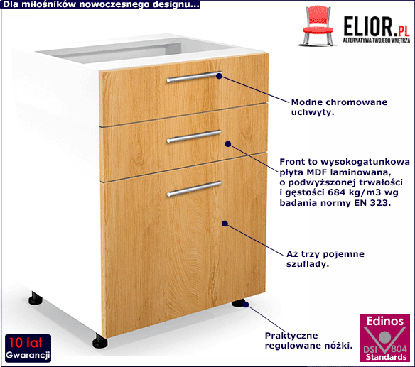 Szafka dolna do kuchni z szufladami Vokres 9X - dąb miodowy