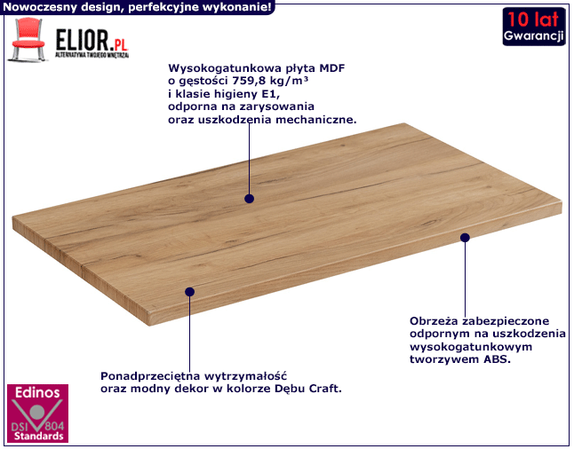 Drewniany prostokątny blat łazienkowy Malta 10X Dąb 60 cm