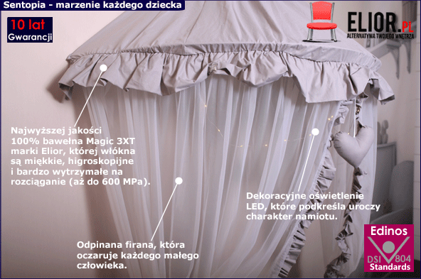 Biało - szary namiot dla dziecka z oświetleniem led Sentopia 2X