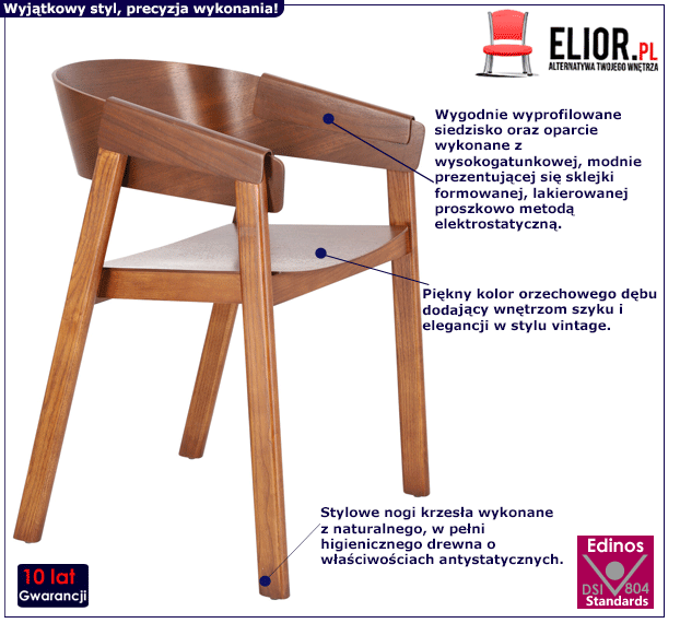 Drewniane krzesło Atheo dąb orzech - vintage