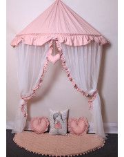 Różowo-biały baldachim dla dziecka z 3 poduszkami i matą - Sentopia 3X