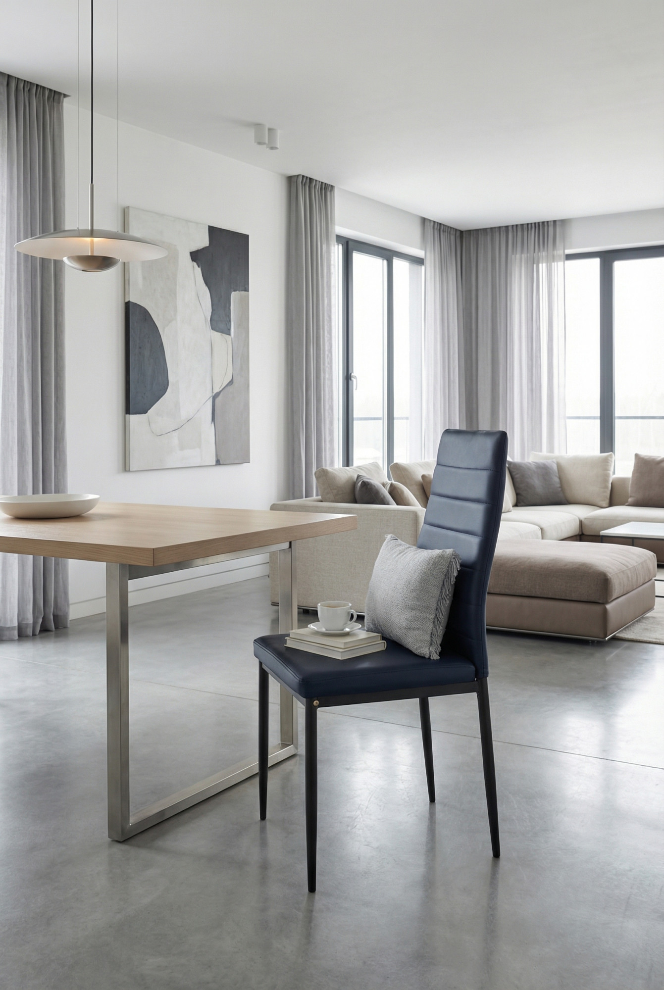 Aranżacja wnętrza z czarnym metalowym krzesłem tapicerowanym ekoskórą Zenida