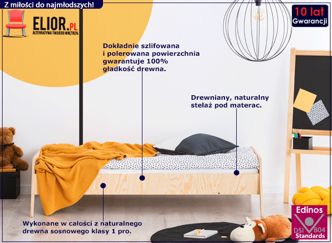 Nowoczesne drewniane łózko młodzieżowe Sturli 6X