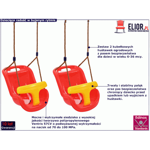 Komplet 2 huśtawek dziecięcych z pasem bezpieczeństwa Bernie