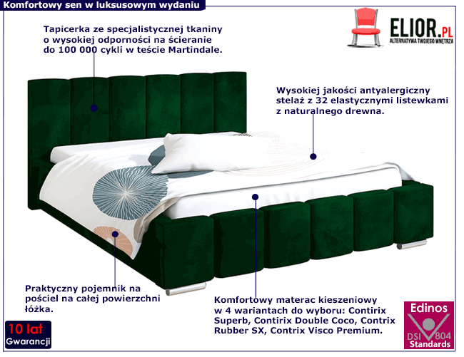 Tapicerowane łóżko z materacem i zagłówkiem 120x200 cm Galbano