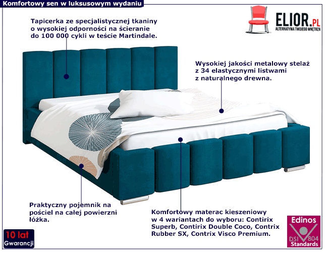 Tapicerowane łóżko z metalowym stelażem 180x200 cm Asper 3X