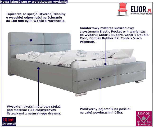 Tapicerowane łóżko z metalowym stelażem Erli 3X 140x200