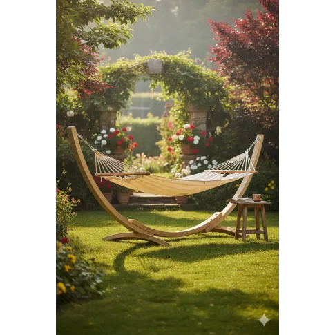 Drewniany hamak do ogrodu ze stelażem ecru   Olisa 3X