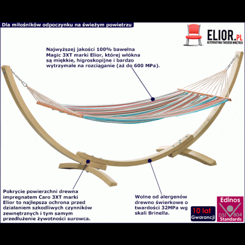 Hamak ogrodowy z drewnianym stelażem Amir 3X