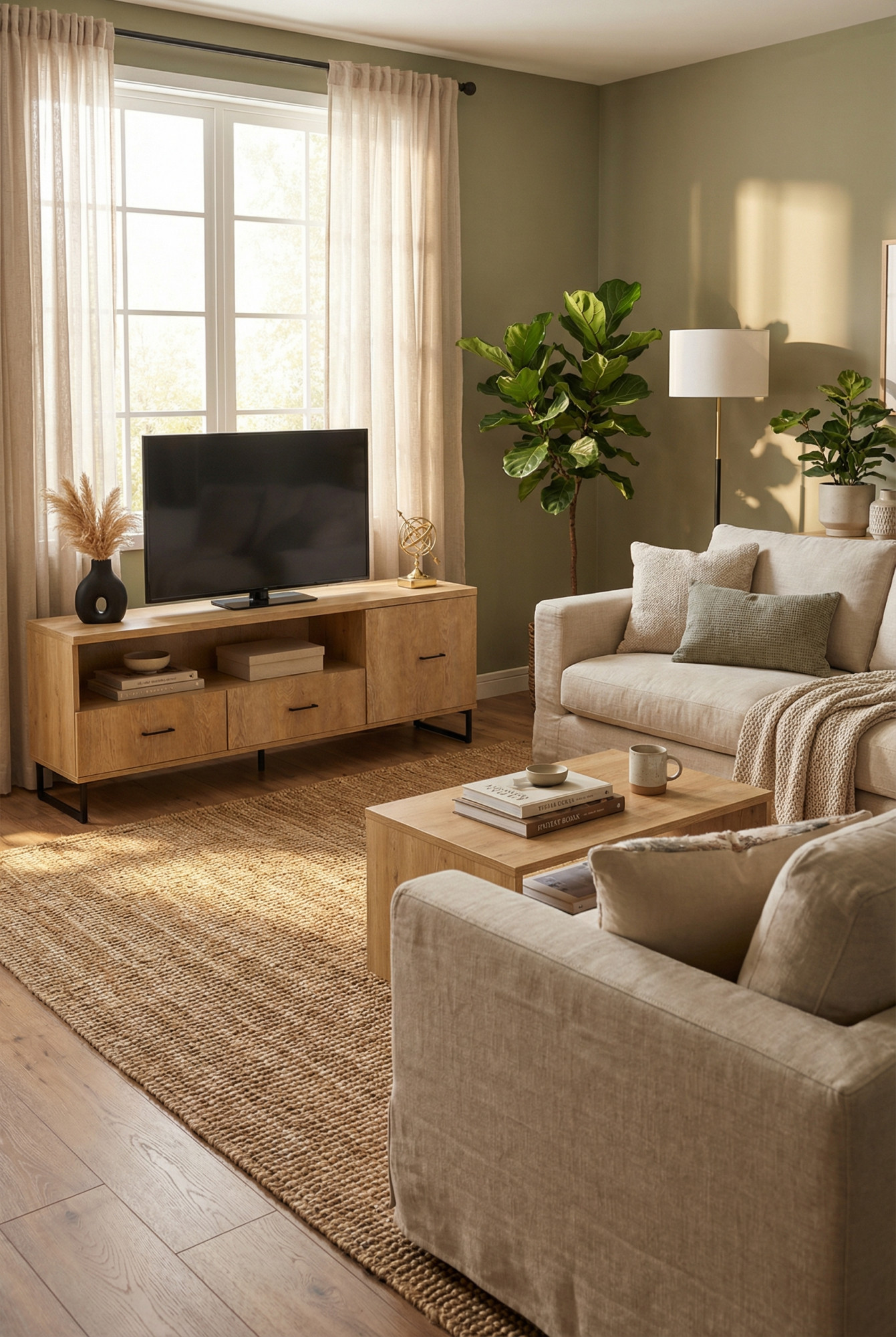 Wnętrze z dębowym stolikiem pod TV Boliwio 3X