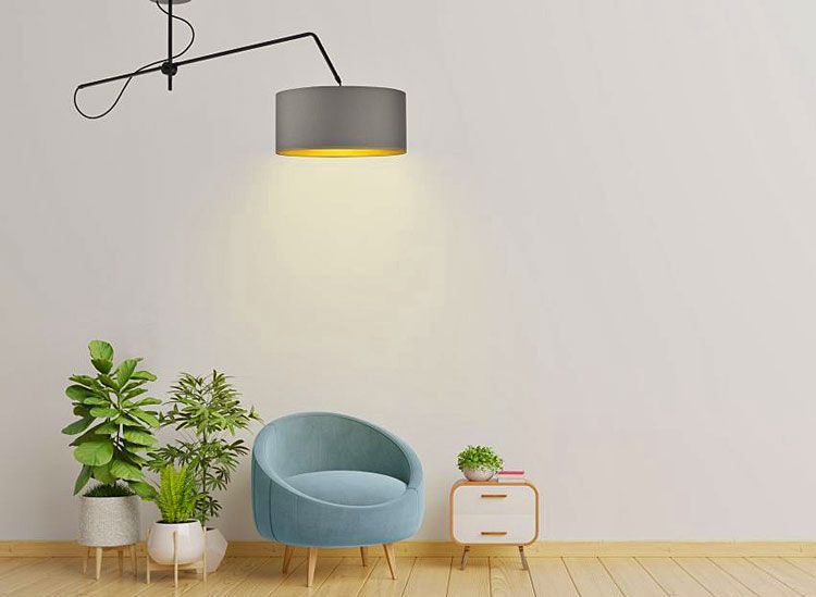 Lampa wisząca EX253-Rioxan z ruchomym stelażem i złotym abażurem