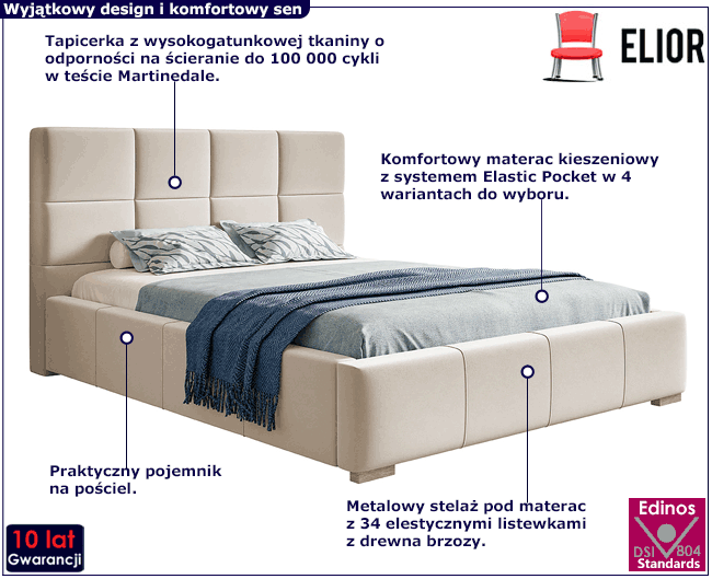 Tapicerowane łóżko z metalowym stelażem 90x200 Campino 3X