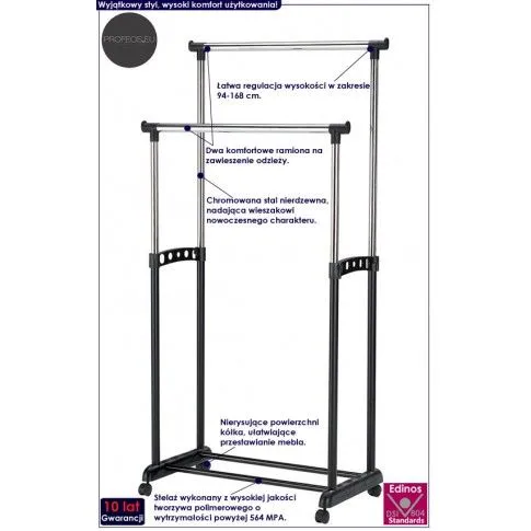 Fotografia Wieszak stojący na kólkach z regulacją wysokości Alicante z kategorii Meble na ubrania