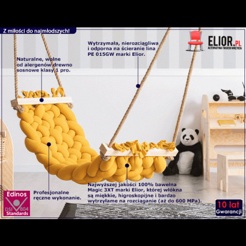 Żółty hamak do pokoju dziecięcego warkocz Malis