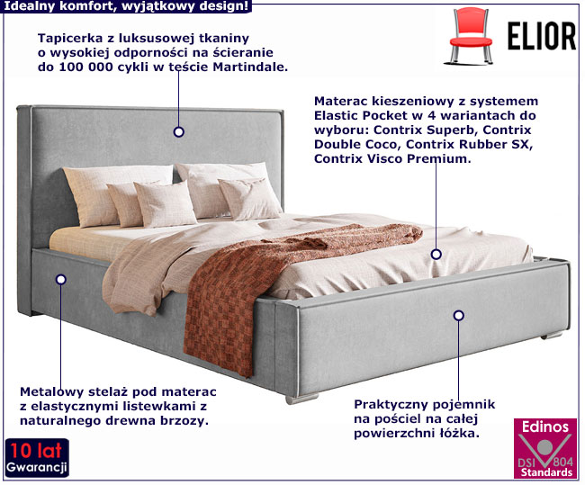 Tapicerowane łóżko z metalowym stelażem 160x200 Mensis 3X