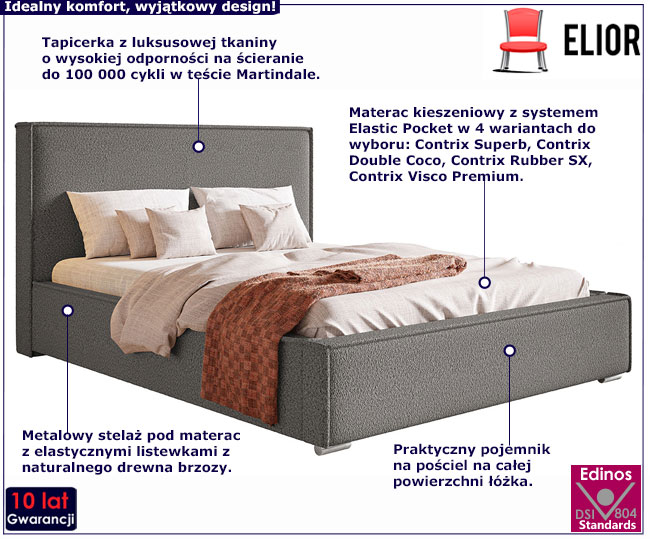 Tapicerowane łóżko z metalowym stelażem 200x200 Mensis 3X