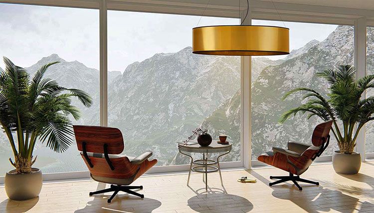 Lampa wisząca EX325-Oskel ze złotym, okrągłym kloszem w stylu glamour