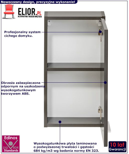 Podwieszana nowoczesna szafka łazienkowa Dora 5X Grafit