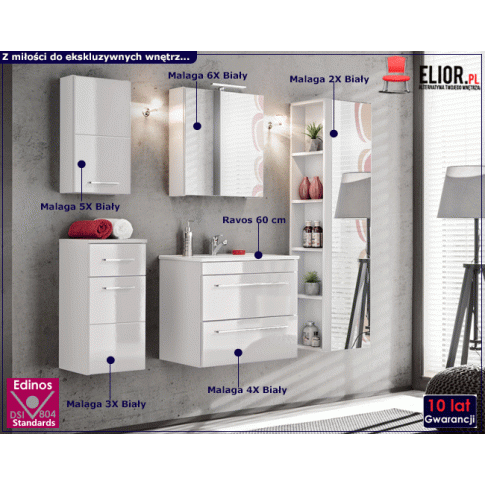 Zestaw białych wiszących mebli łazienkowych Malaga 2Q