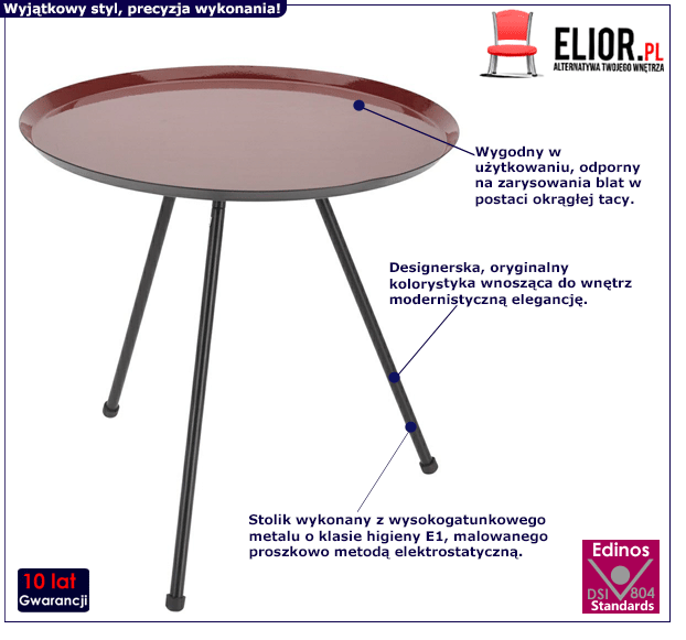 Bordowy stolik kawowy Emaro - metalowy